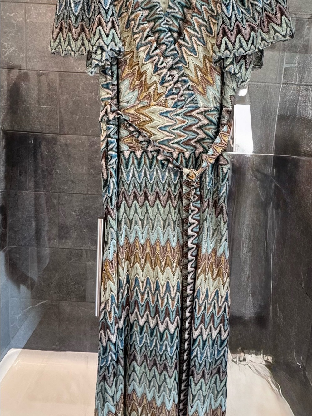 Maison Tara Multicolor Zigzag Maxi Dress in Blue, Green, Brown